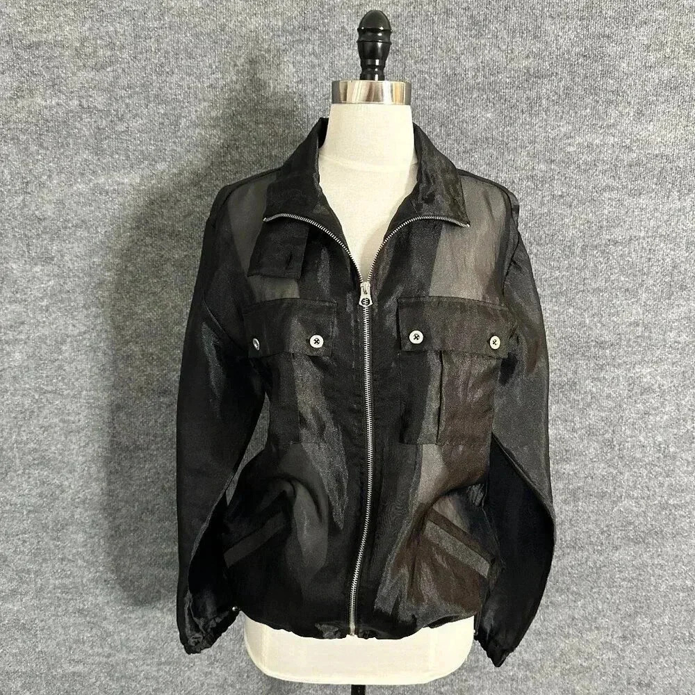 Sheer Black Bomber Jacket - Lightweight Women's Zip-Up